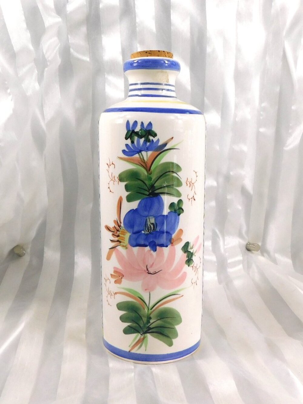 White Floral Jug with Cork Stopper # 27094